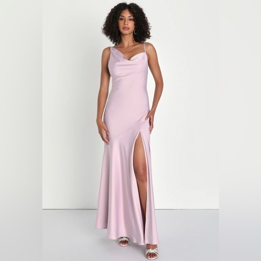 Lulus Impressive Energy Blush Pink Satin Asymmetrical Maxi Dress